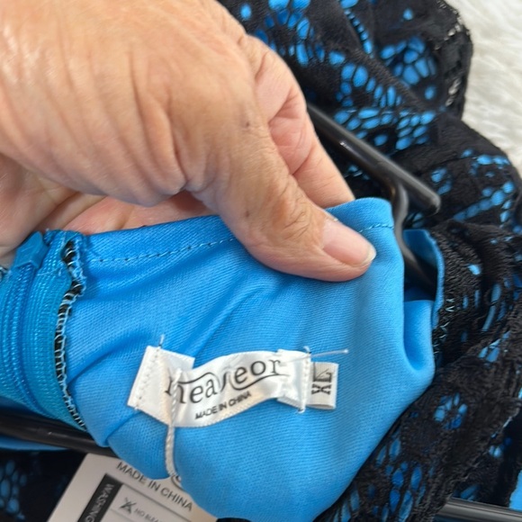 Lace Black and Blue Fit and Flare Midi Dress for Cocktail - Picture 6 of 11